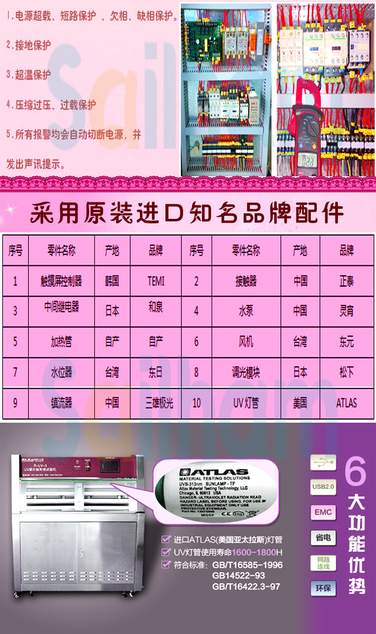 紫外線輻照試驗(yàn)箱配件清單表介紹